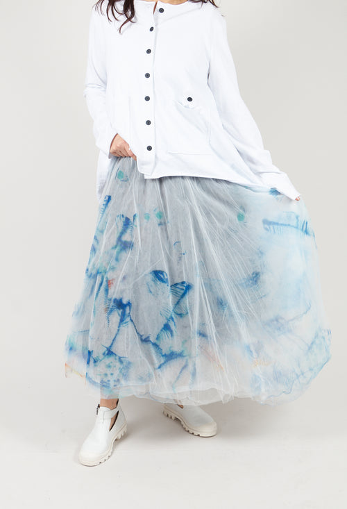 Printwork Tulle Skirt in Blue