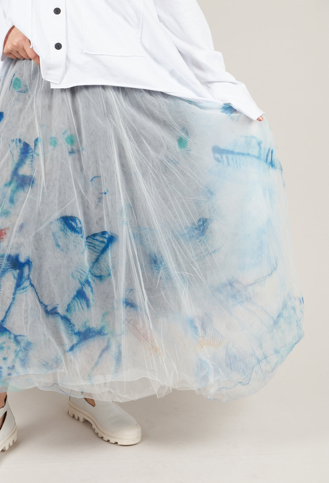 Printwork Tulle Skirt in Blue