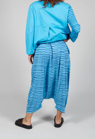 Jersey Drop-Crotch Trousers in Turquoise with Blue Lines