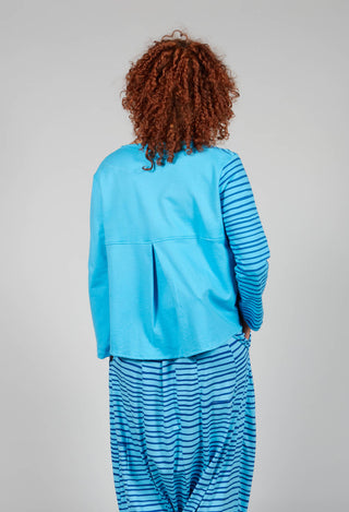 Contrast Sleeve Top in Turquoise with Blue Lines