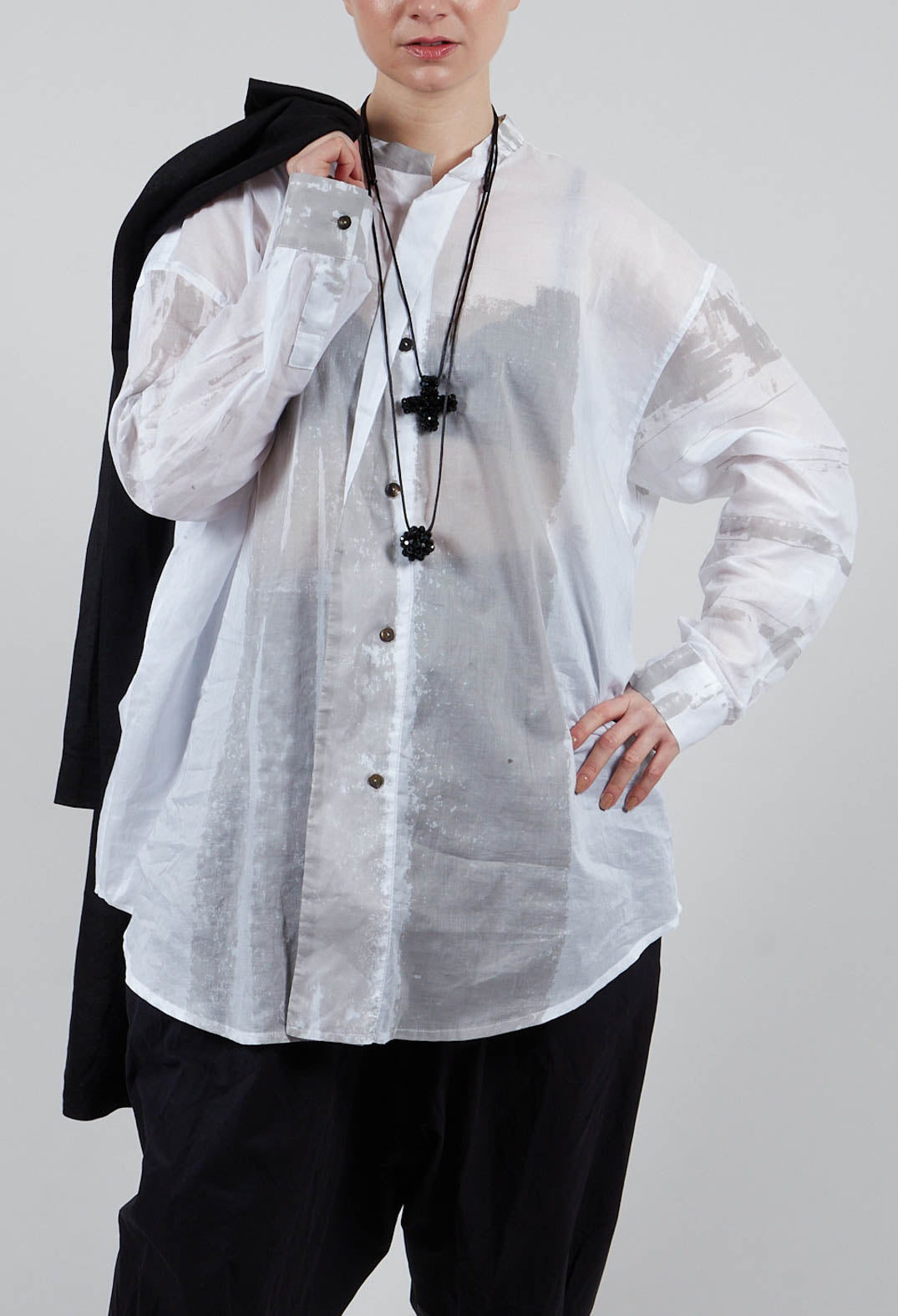 Long Shirt with Print in White