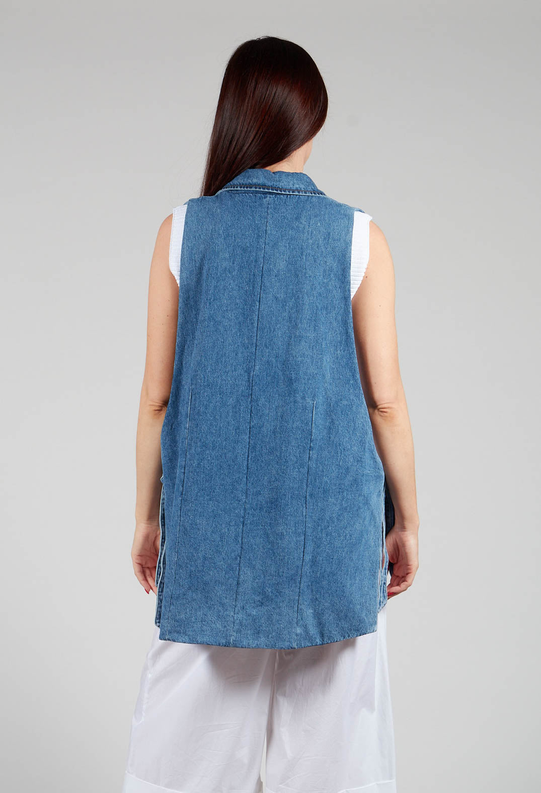 Longline Denim Waistcoat in Celeste