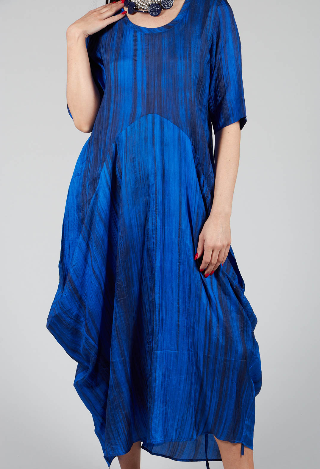 Miriam Dress Round Neck in Blue and Cobalt