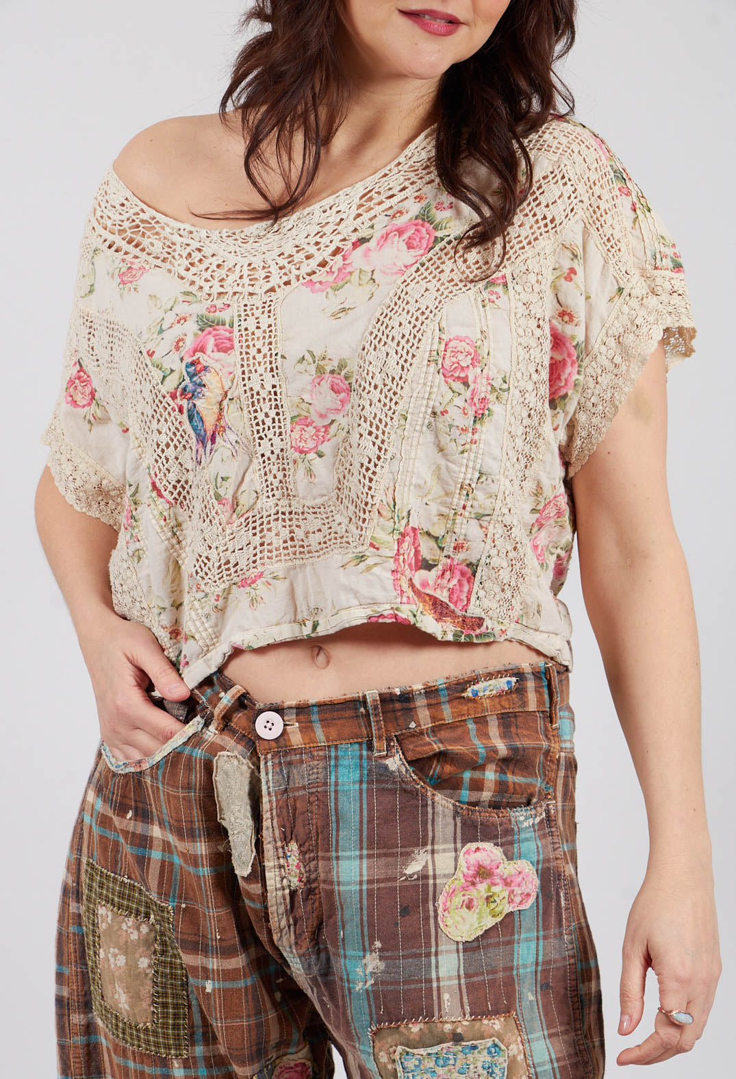 Floral Dejah Cropped Blouse in None