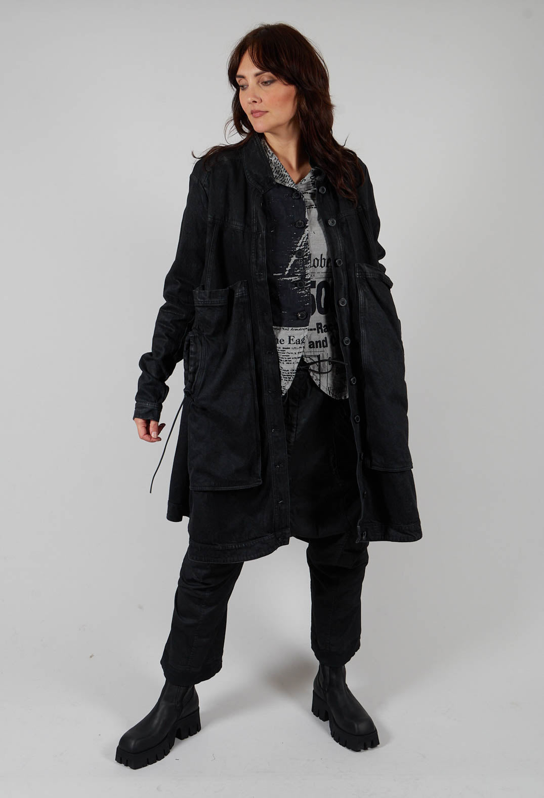 Longline Denim Worker Coat with Black Coated Jeans