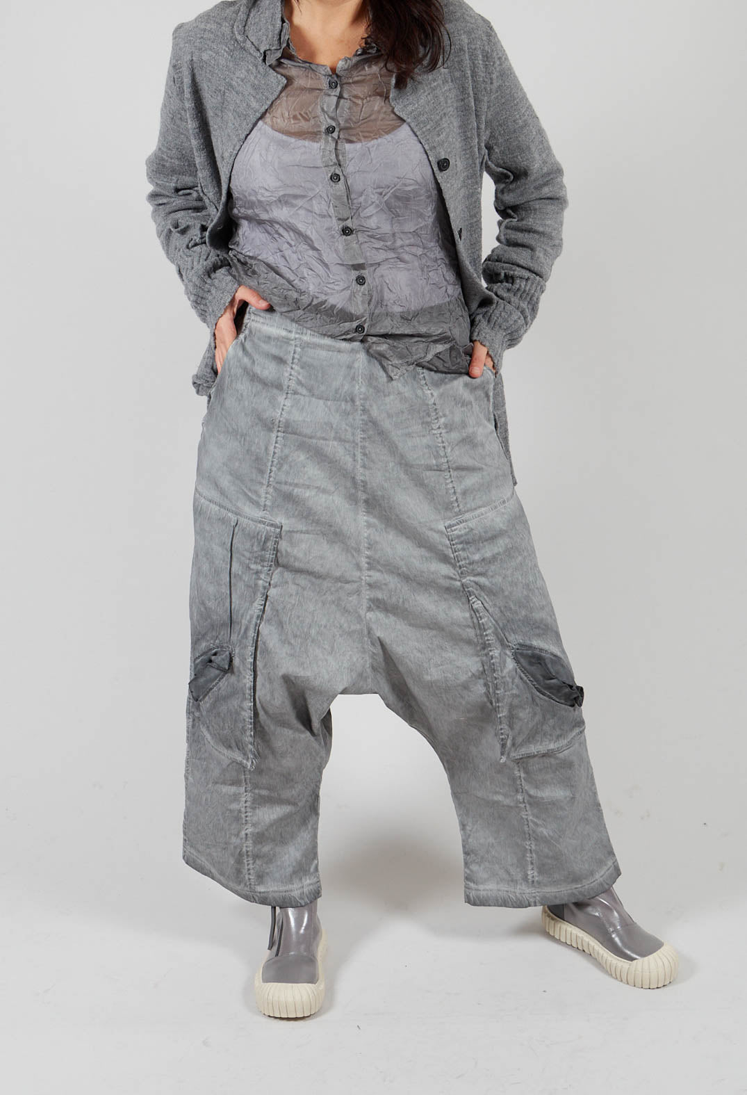 Trousers with Bleached Stitching in Pencil Cloud