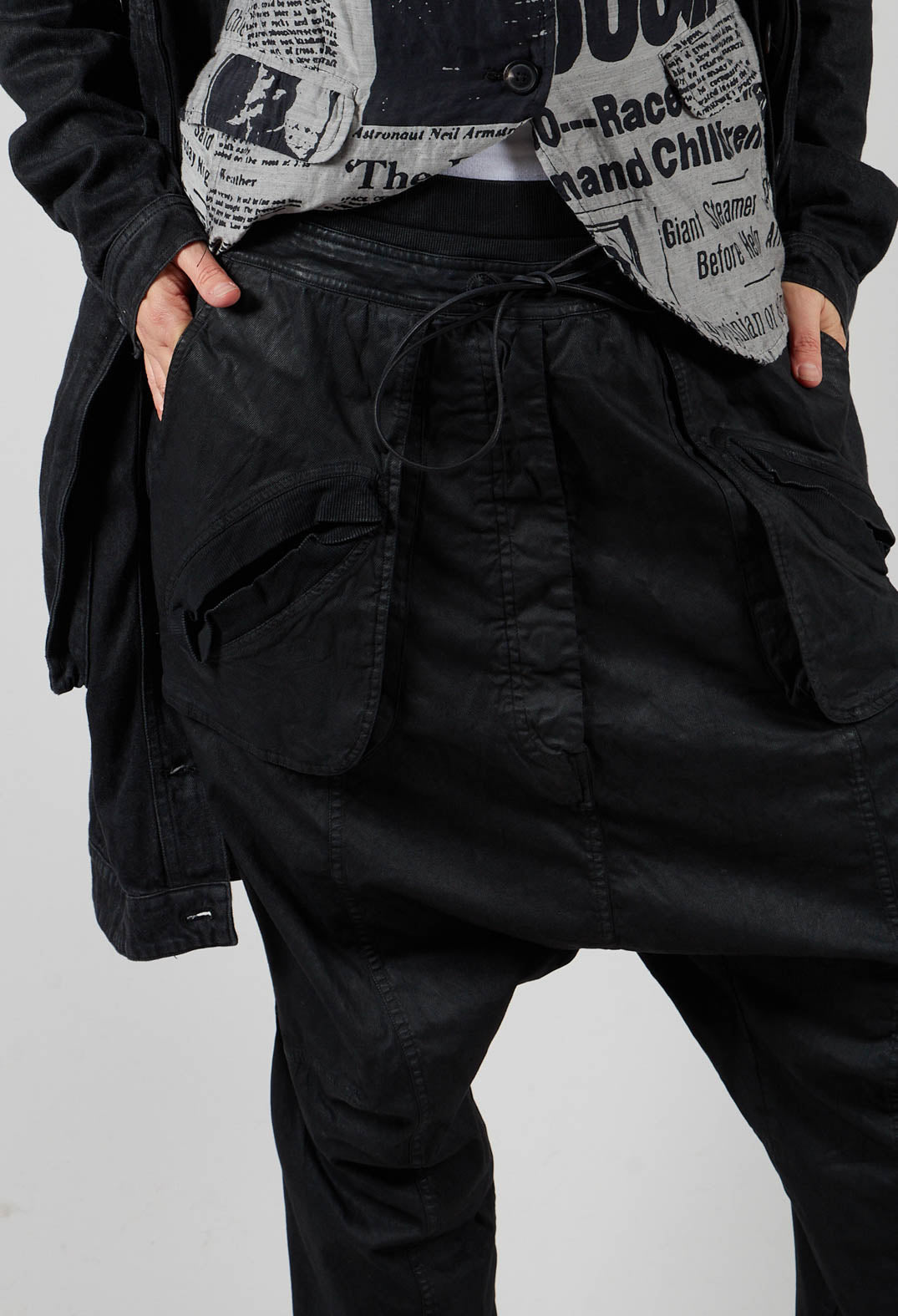 Trousers with Pull Toggle Waist in Black