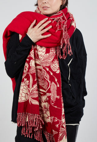 Oversized Fringe Scarf in Cardinal Jacquard