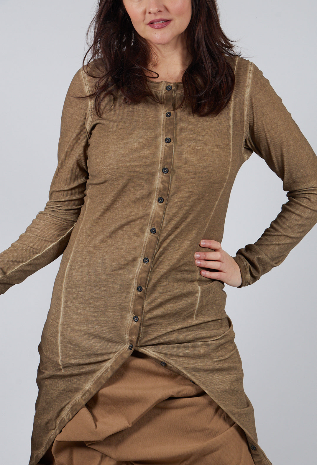 Button Front Top in Camel Cloud