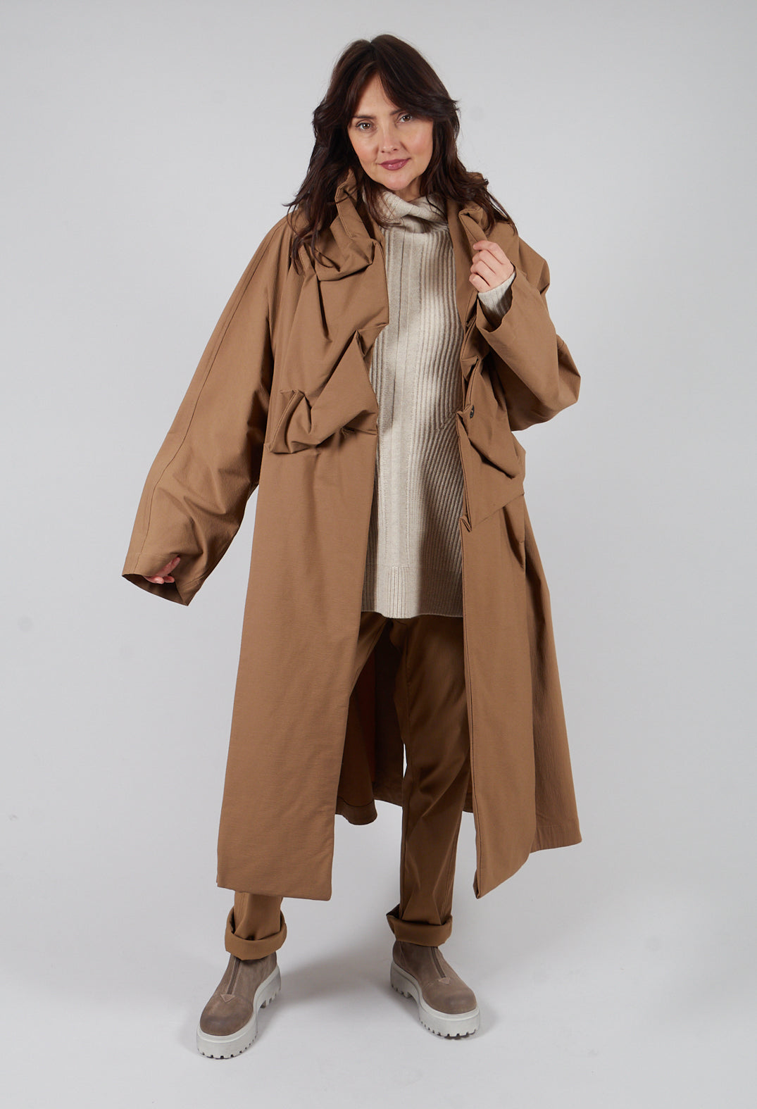 Gathered Coat in Camel