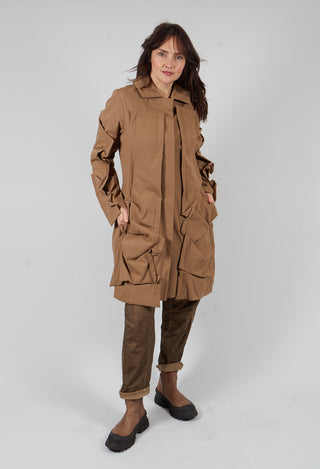 Longline Ruched Coat in Camel