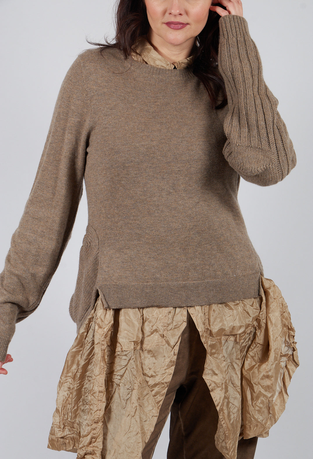 Ribbed Sleeve Jumper in Camel Mel