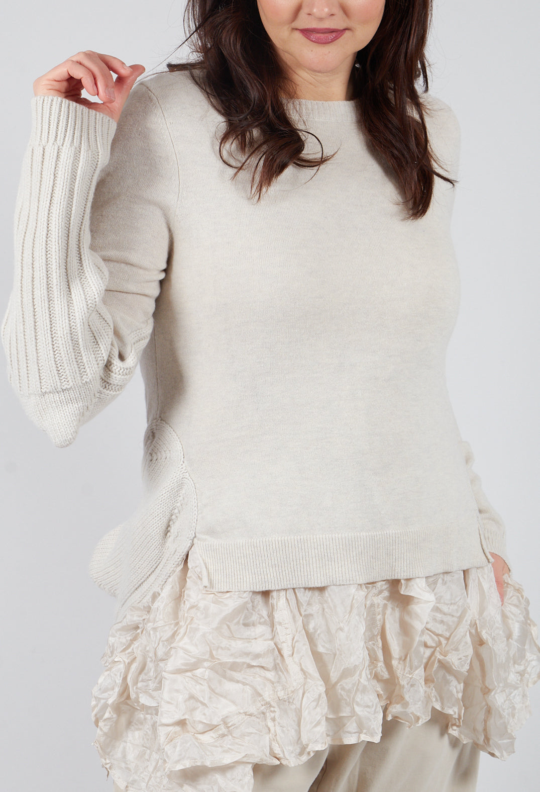 Ribbed Sleeve Jumper in Bone Mel