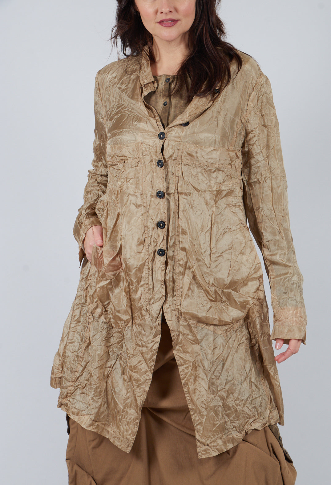 Button Plisse Shirt in Camel Cloud