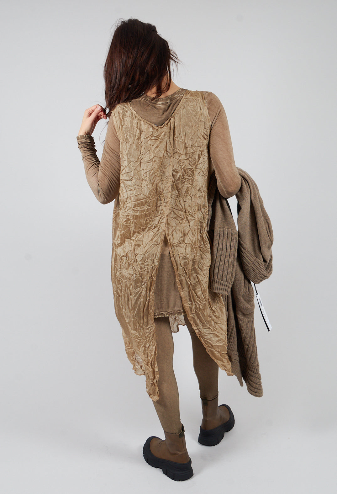 Sheer Sleeveless Dress in Camel Cloud