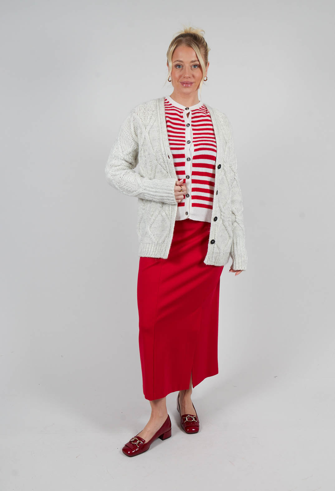 Cardigan with Degrade Stripes in Urban Red