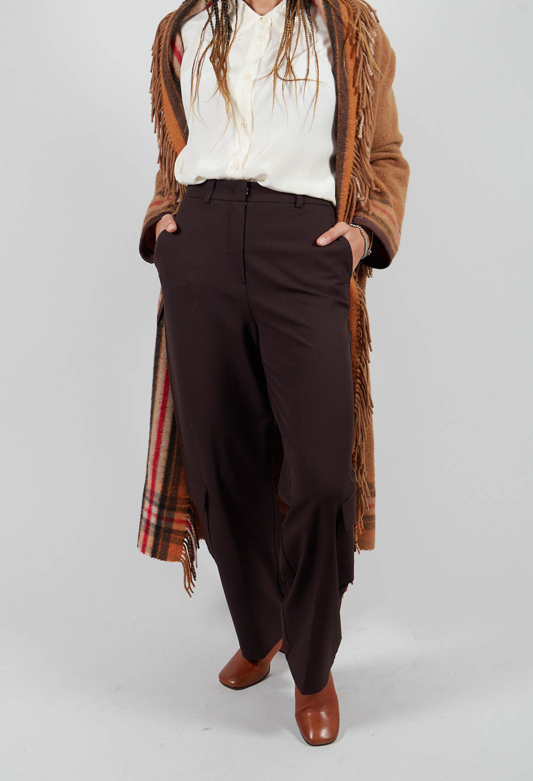 Coat with Fringes and Belt in Cinnamon