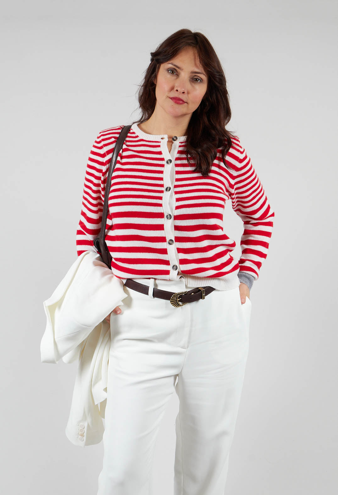 Cardigan with Degrade Stripes in Urban Red