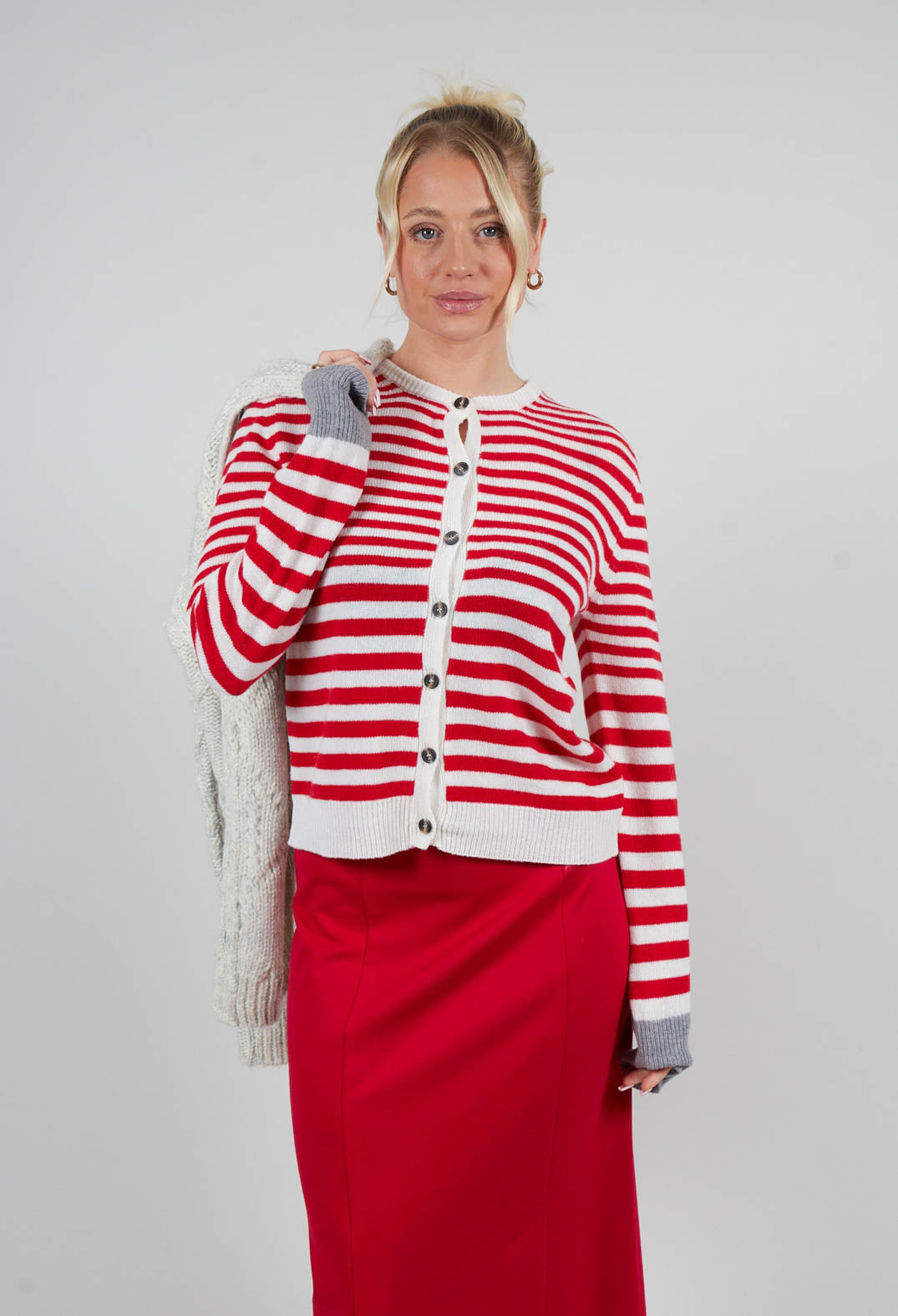 Cardigan with Degrade Stripes in Urban Red