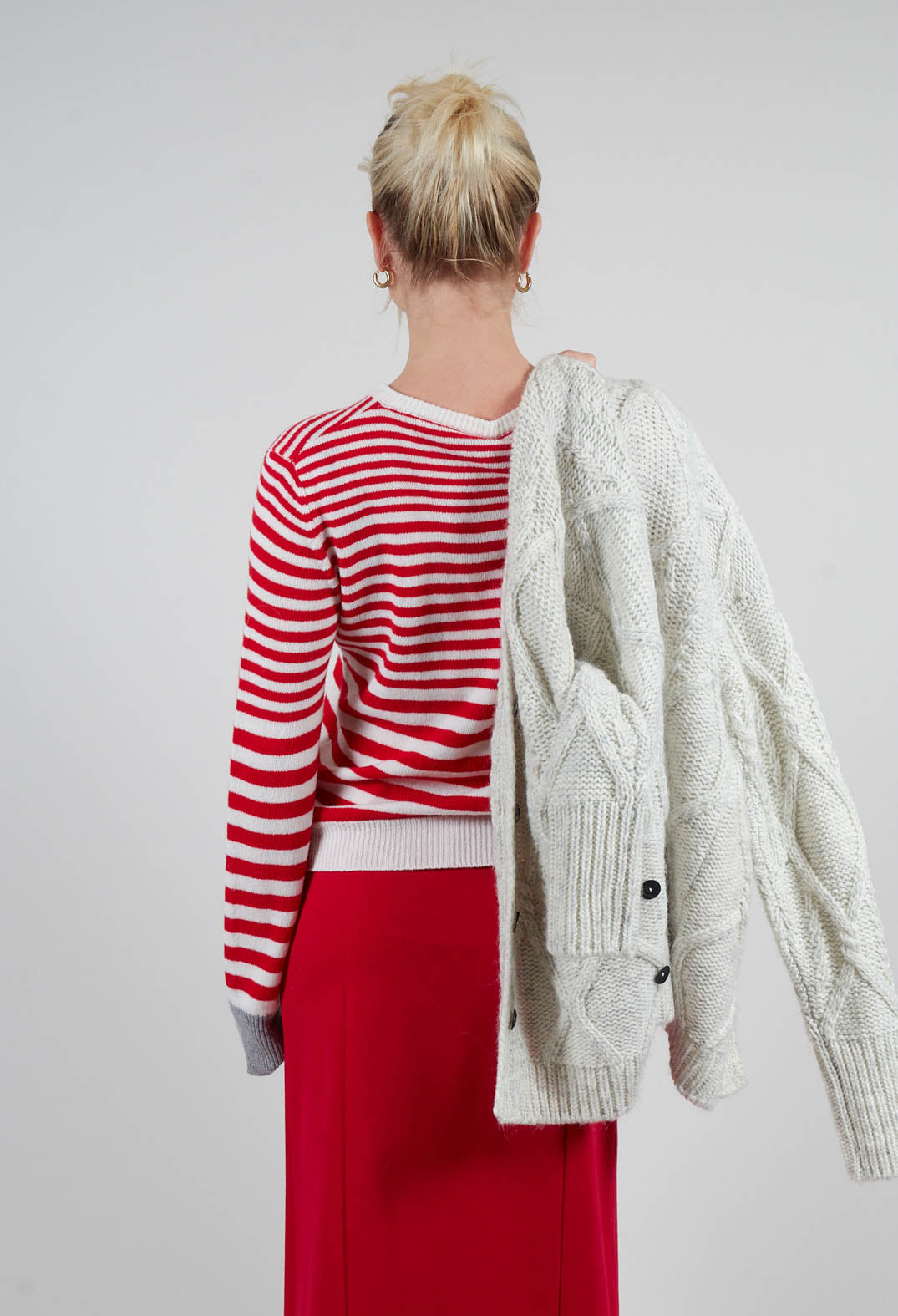 Cardigan with Degrade Stripes in Urban Red