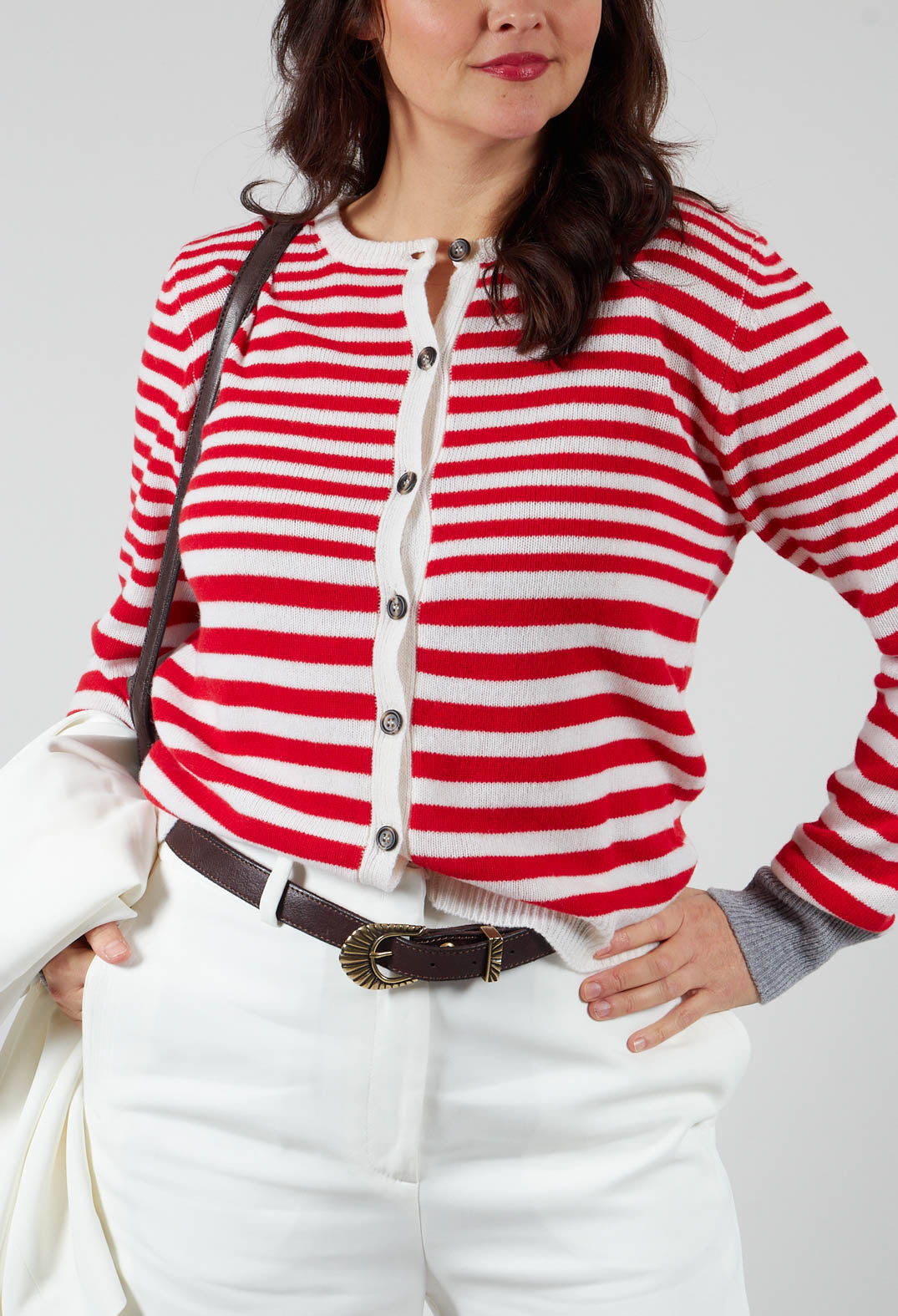 Cardigan with Degrade Stripes in Urban Red