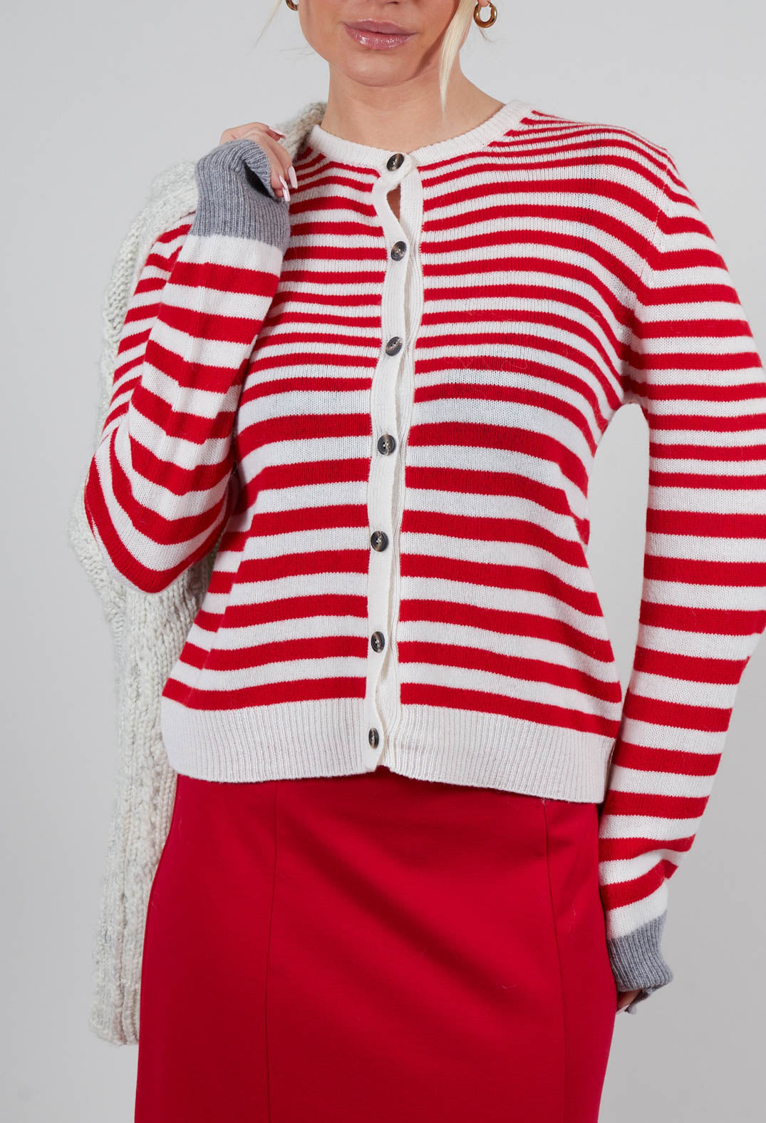 Cardigan with Degrade Stripes in Urban Red