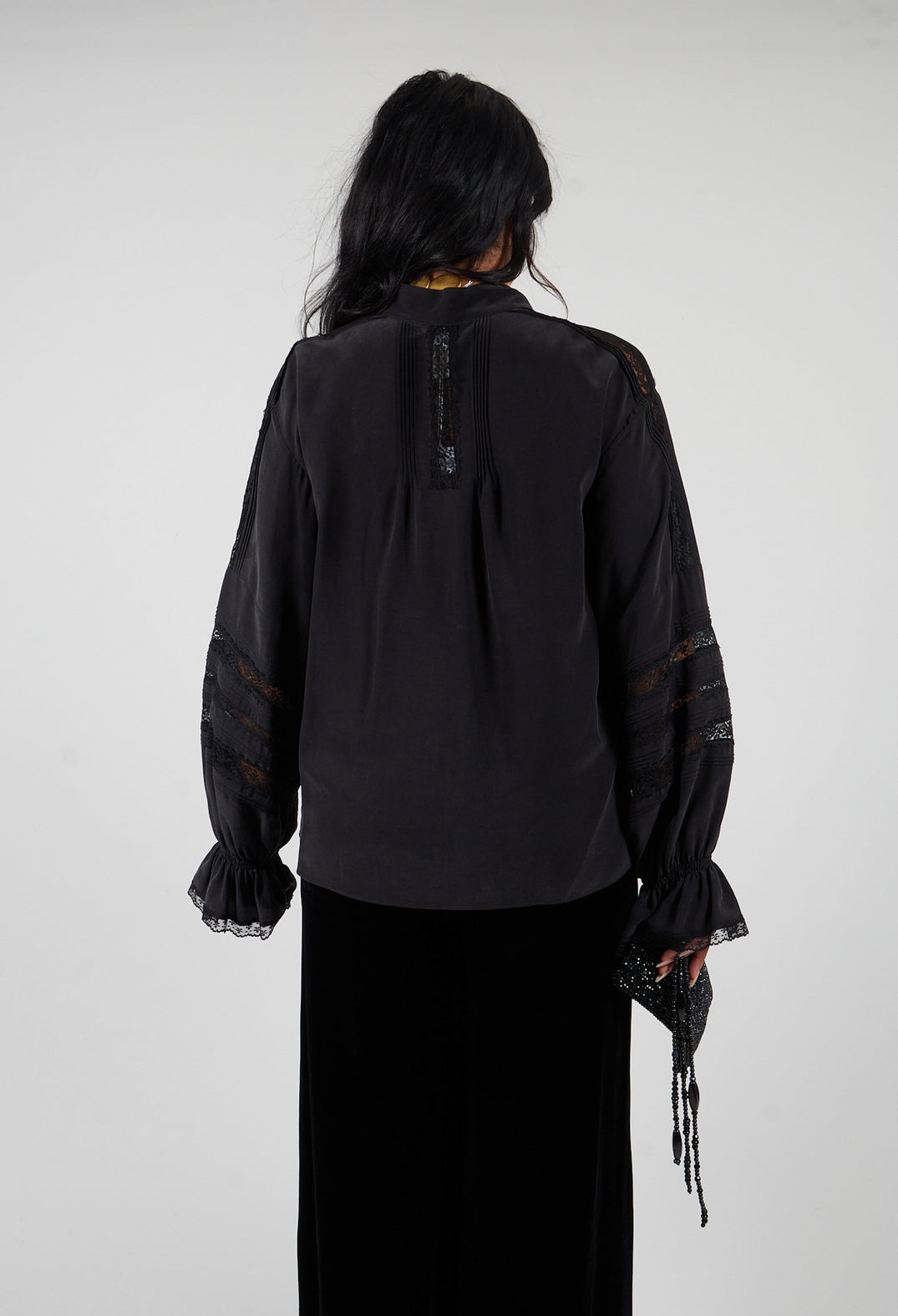 Washed Silk Blend Shirt with Lace in Dark Grey