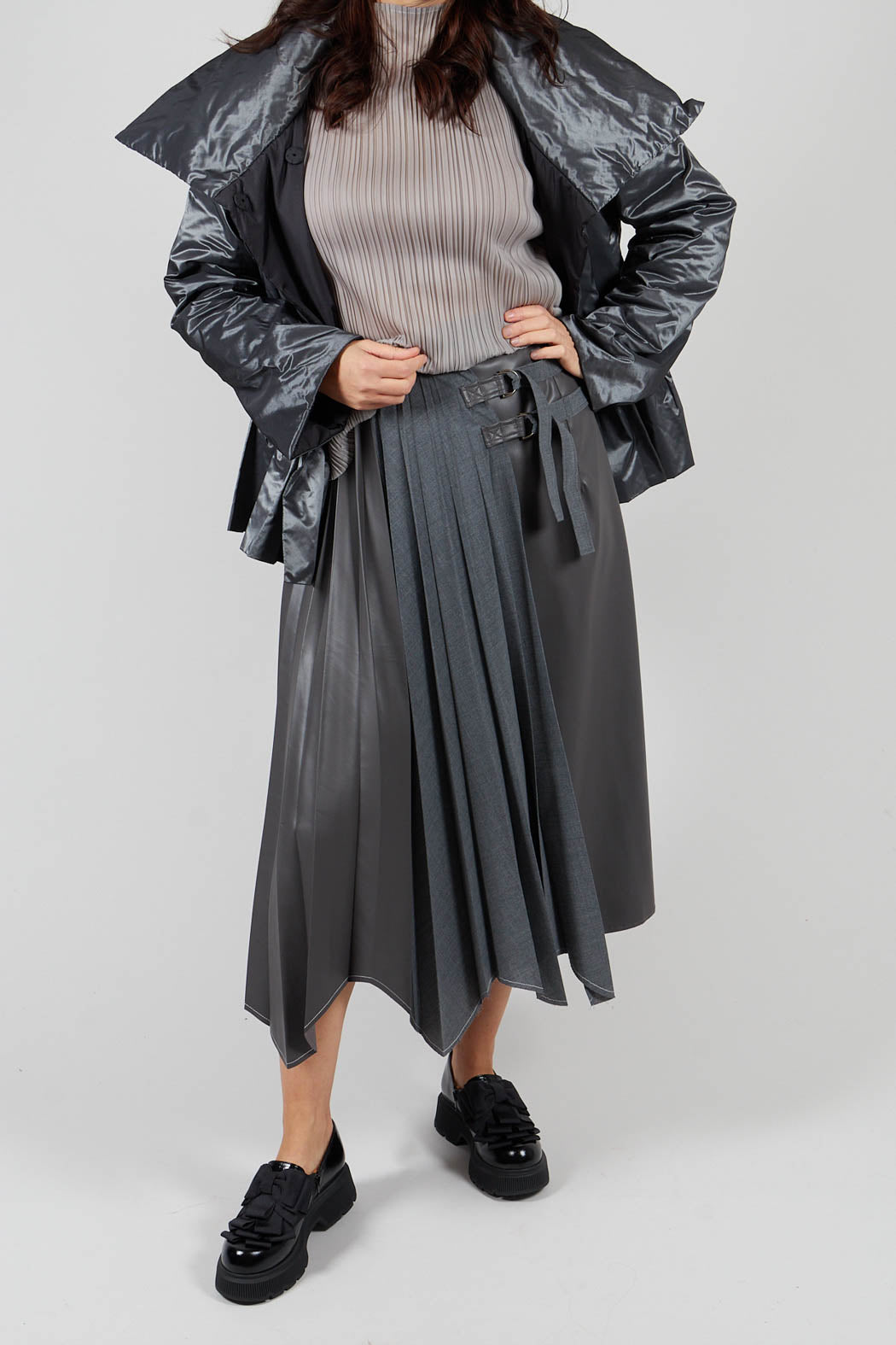 Wrap Pleated Skirt in Dark Grey