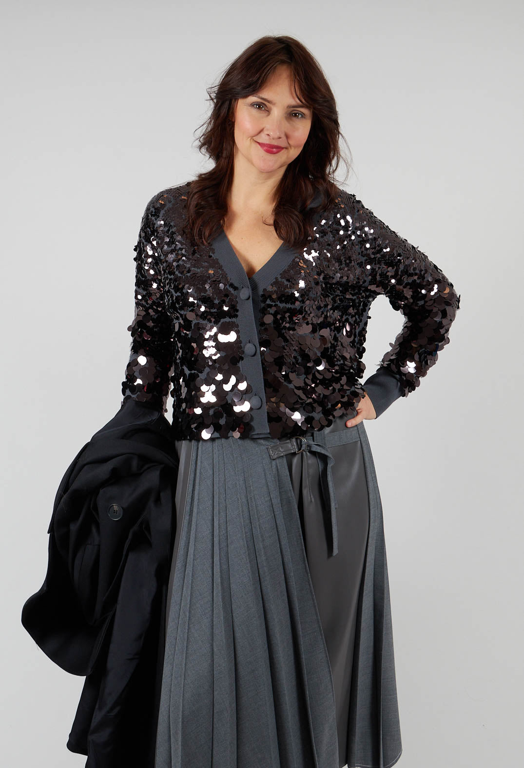 Sequin Cardigan in Dark Grey