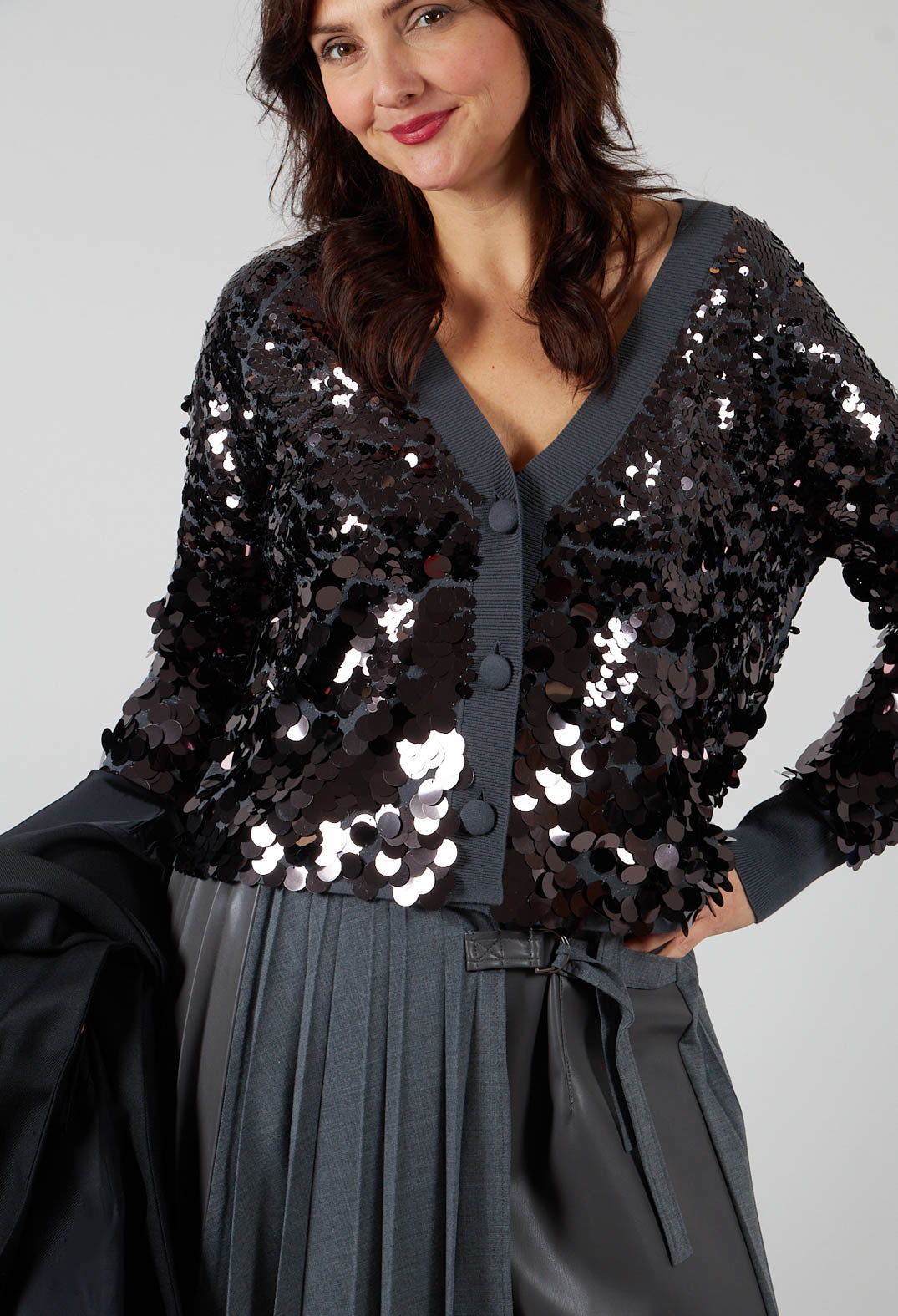 Sequin Cardigan in Dark Grey