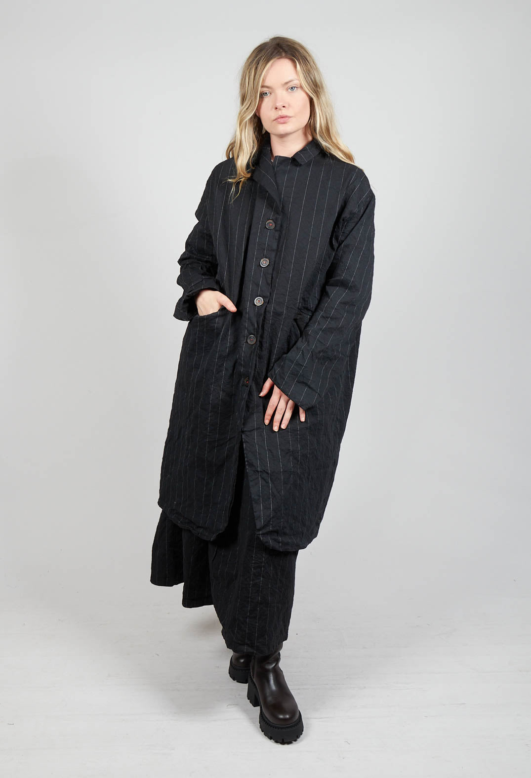 Marta Coat in Black Stripe