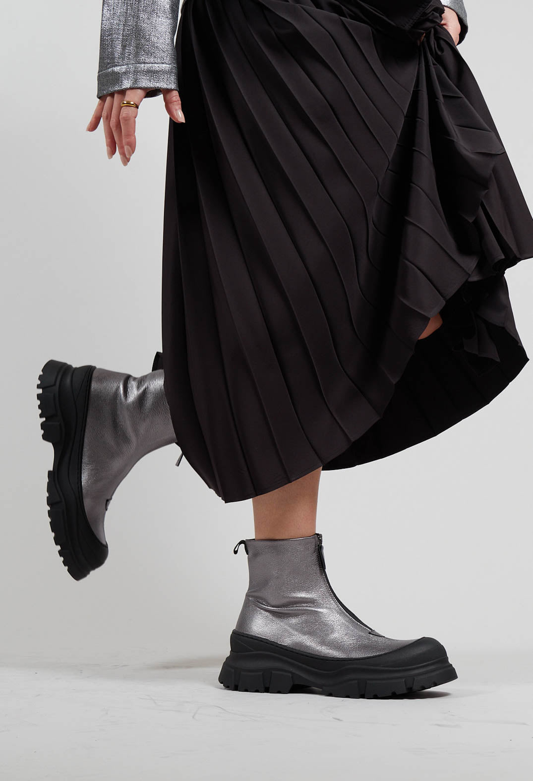 Zip Front Metallic Ankle Boots in Omega 19