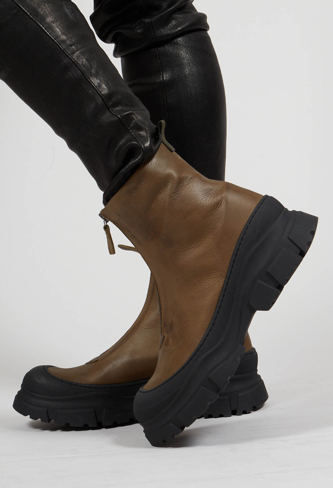 Zip Front Ankle Boots in Gasoline Barbados