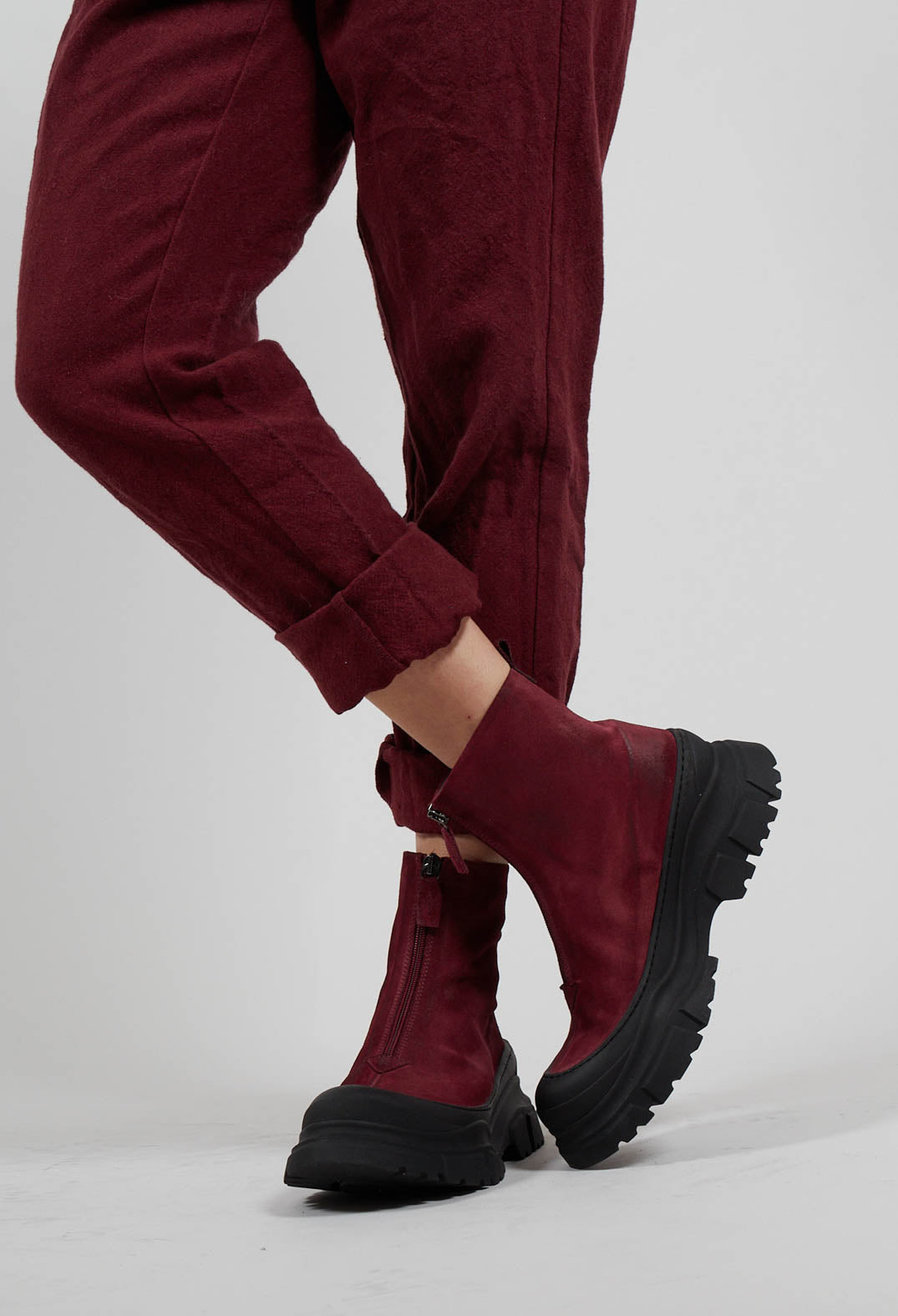 Zip Front Ankle Boots in London Bordeaux