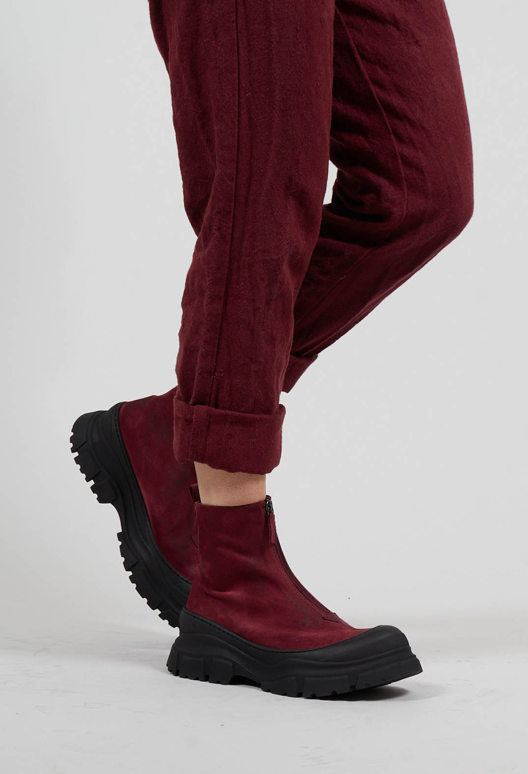 Zip Front Ankle Boots in London Bordeaux