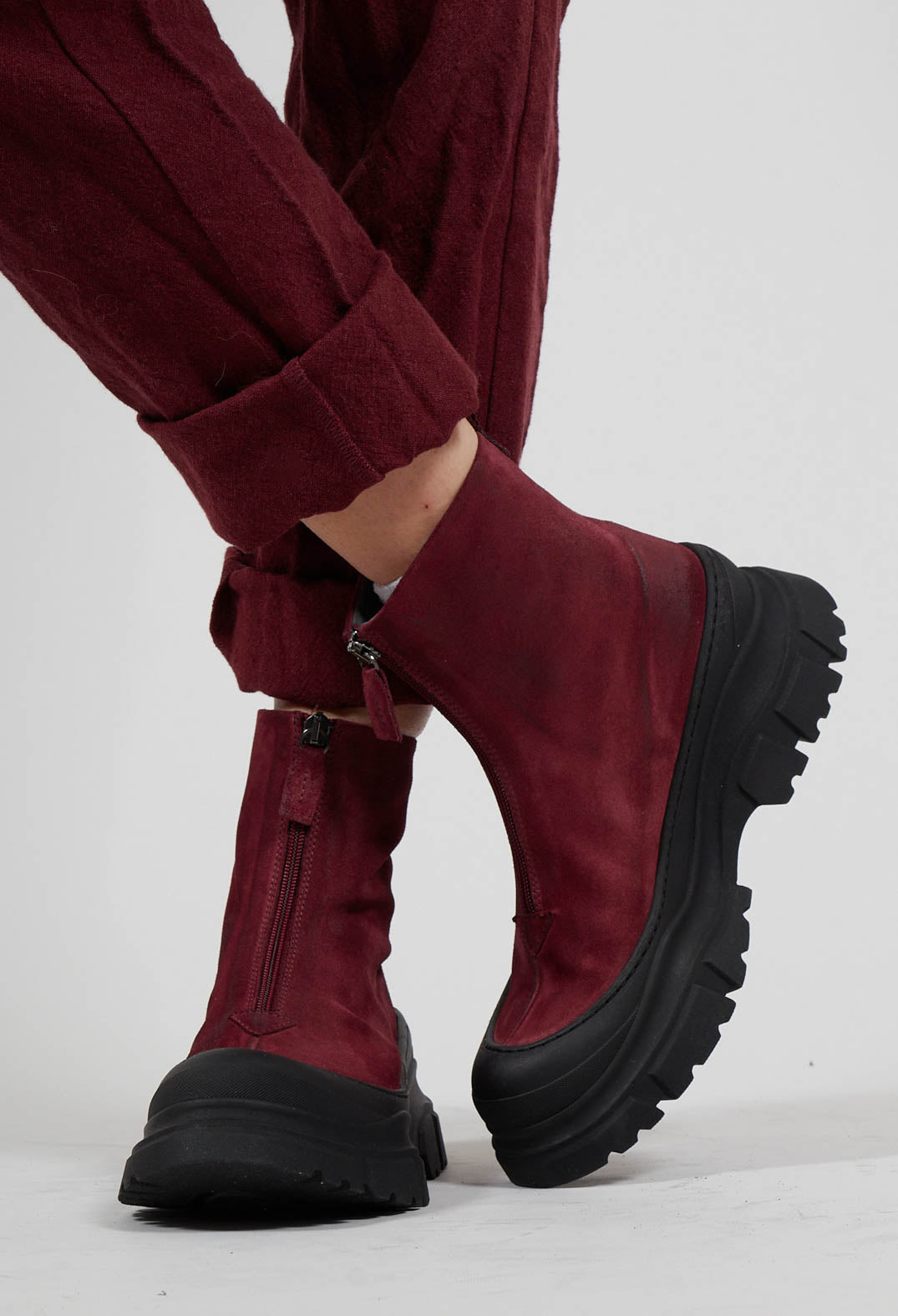 Zip Front Ankle Boots in London Bordeaux