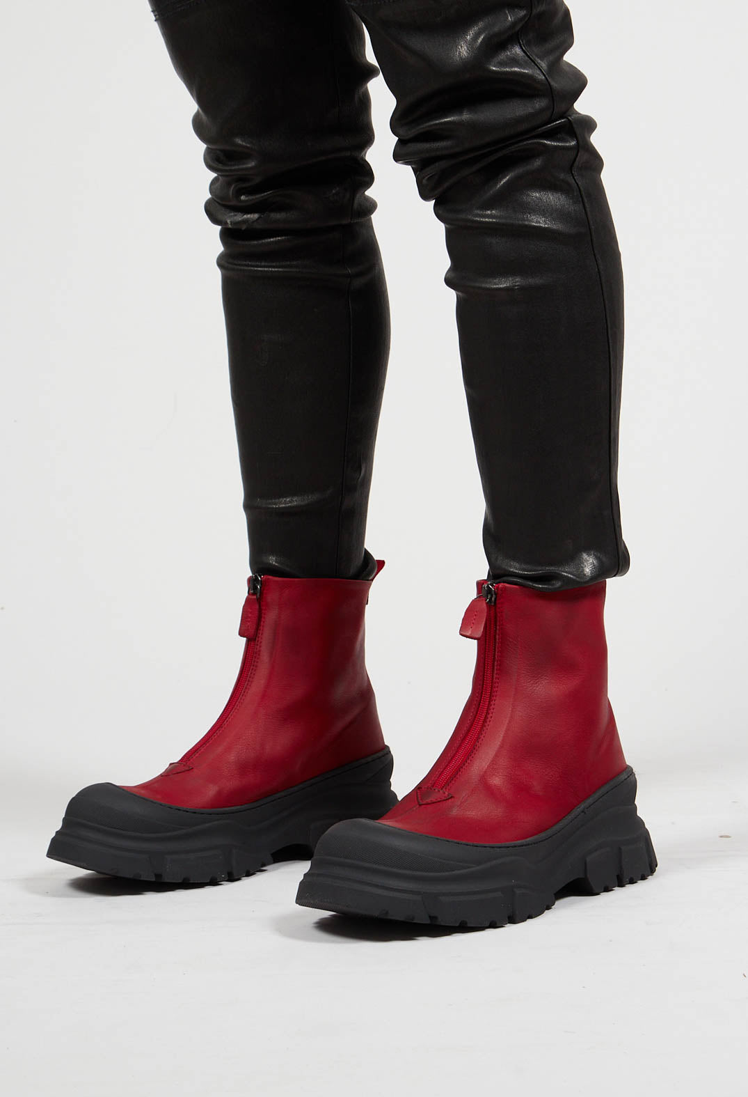 Zip Front Ankle Boots in Gasoline Rosso