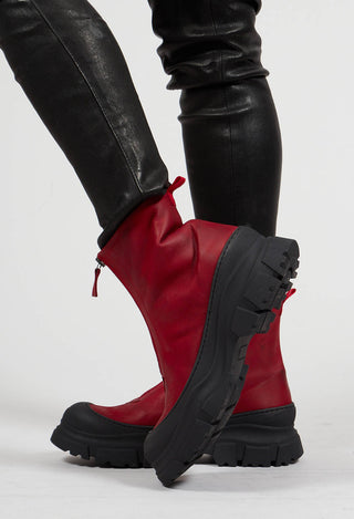 Zip Front Ankle Boots in Gasoline Rosso