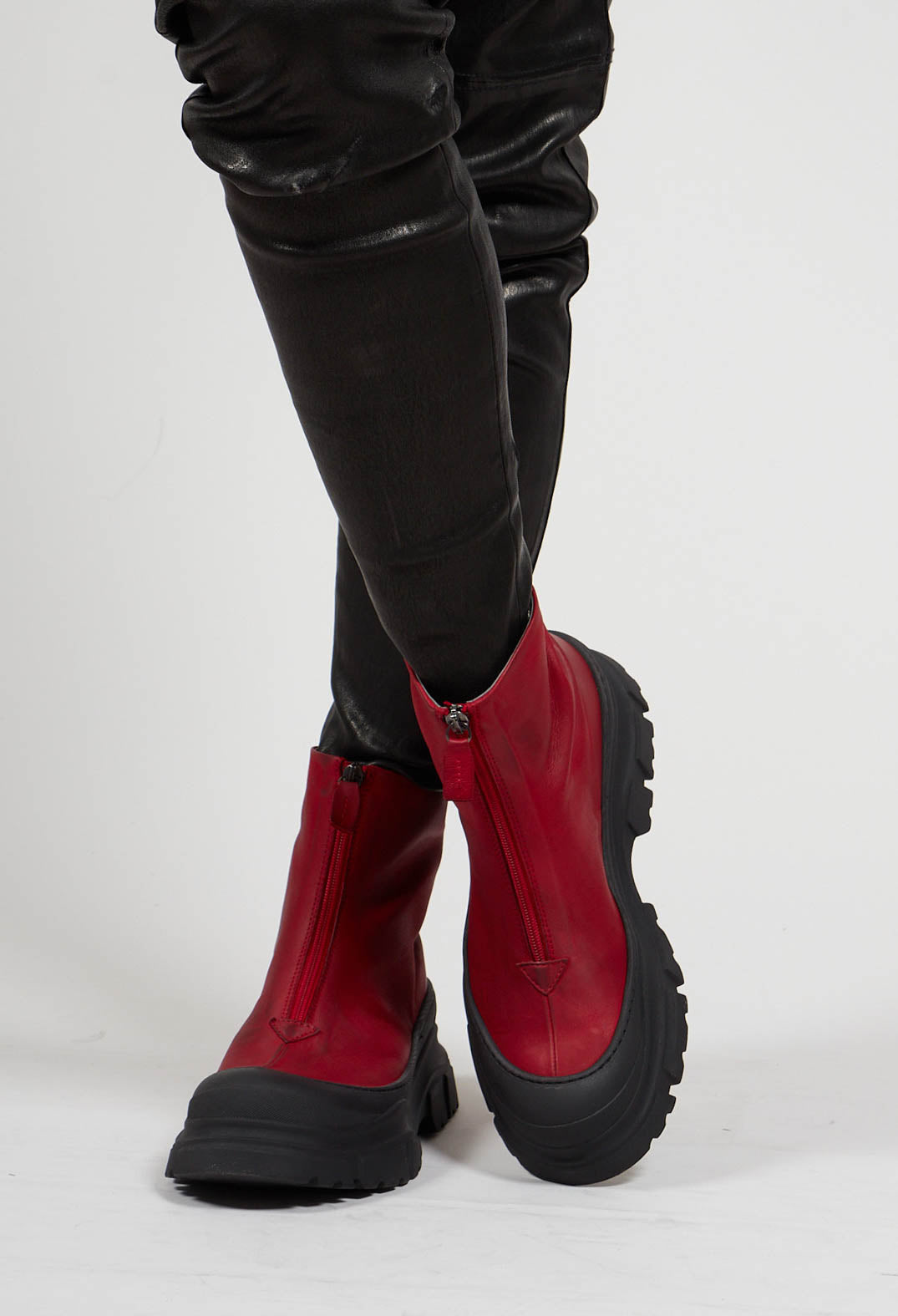 Zip Front Ankle Boots in Gasoline Rosso