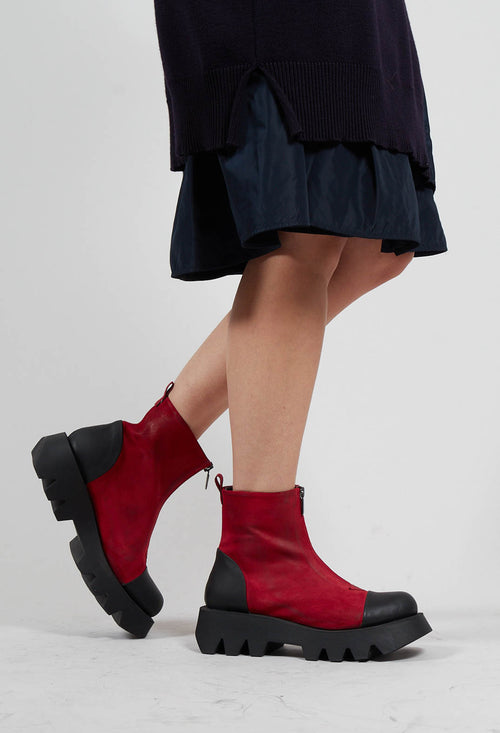 Zip Front Ankle Boots with Cleated Sole in London Cherry