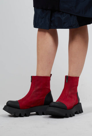 Zip Front Ankle Boots with Cleated Sole in London Cherry