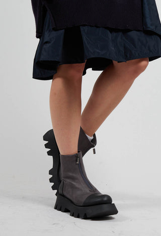 Zip Front Ankle Boots with Cleated Sole in Gasoline Fumo