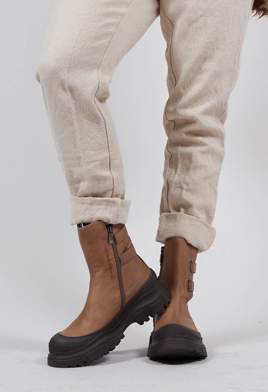 Double Strap Ankle Boots in Gasoline Taupe