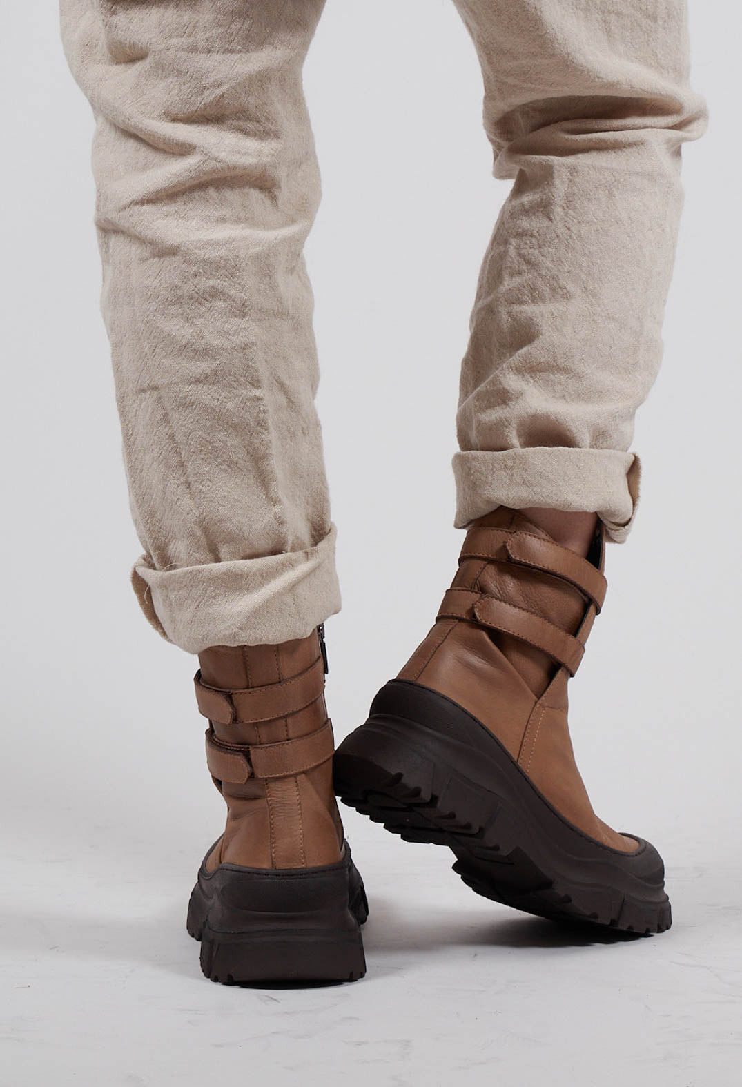 Double Strap Ankle Boots in Gasoline Taupe