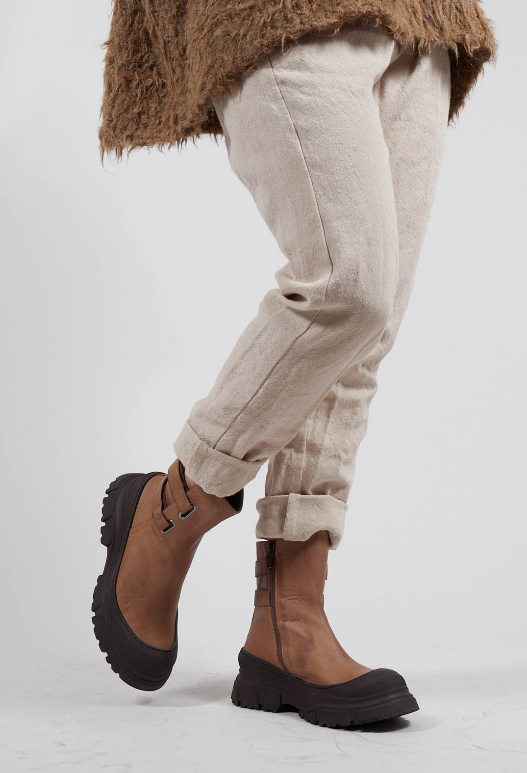 Double Strap Ankle Boots in Gasoline Taupe