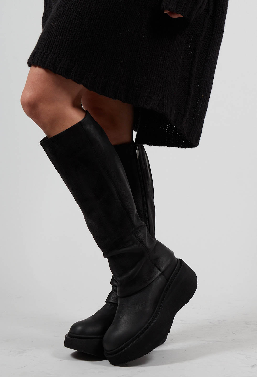 High Boots with Platform Sole in Gasoline Nero