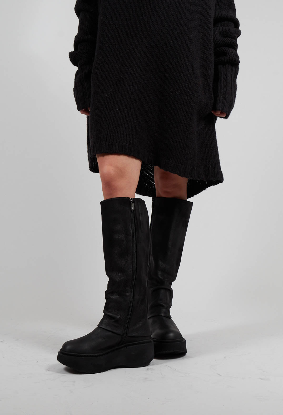 High Boots with Platform Sole in Gasoline Nero