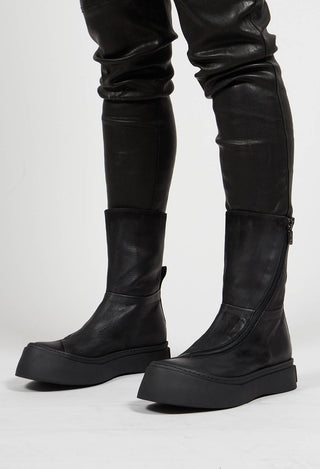 High Ankle Boots with Curved Zip in Gasoline Nero