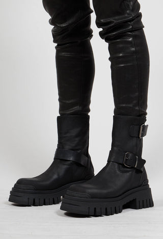 Double Buckle Ankle Boots in Gasoline Cobra Nero