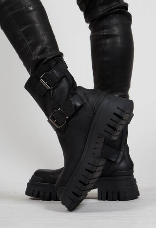 Double Buckle Ankle Boots in Gasoline Cobra Nero